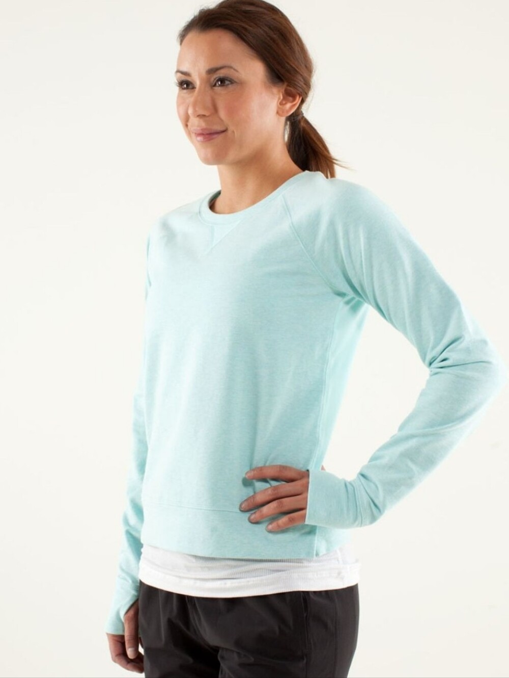 Lululemon Voyager Sweatshirt Top Crewneck Aquamarine Blue Green Women's 8